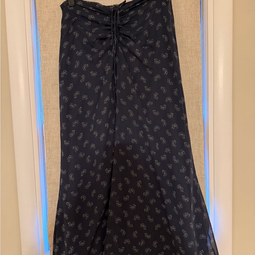 Mango Ruched Navy Floral Skirt